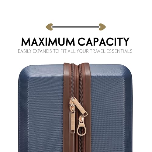 ELLE Luxe Journey 3 Piece Expandable Retro Spinner Luggage Set, Navy - color: Navy