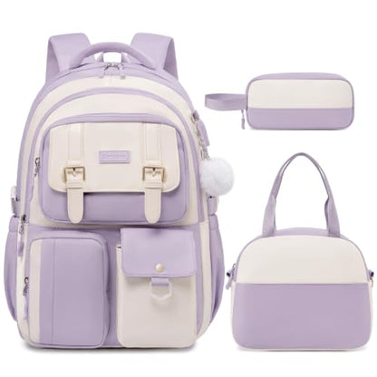 Backpack for Girls, School Backpacks for Teen Girls with Lunch Box - color: Purple