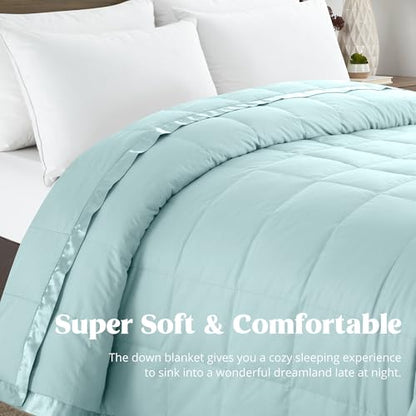 puredown® Blankets Queen Size - Soft Lightweight Down Blanket for Bed, Cozy Warm Luxury Bed Blanket with Satin Trim, Blue (90"X90") - color: 04 Blue, size: Full/Queen
