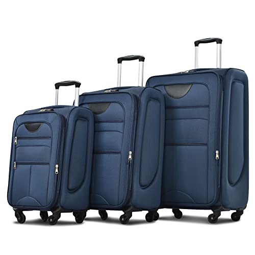Merax Suitcase Set, Softside 3-Piece Expandable Luggage - color: Deep Blue(22/26/30)