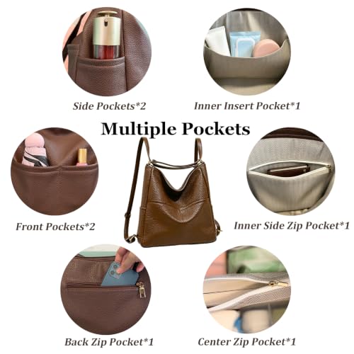 Convertible Backpack Purse for Women with Compartments and Pockets - color: Coffee