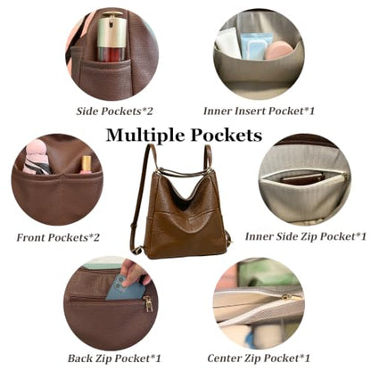 Convertible Backpack Purse for Women with Compartments and Pockets - color: Coffee