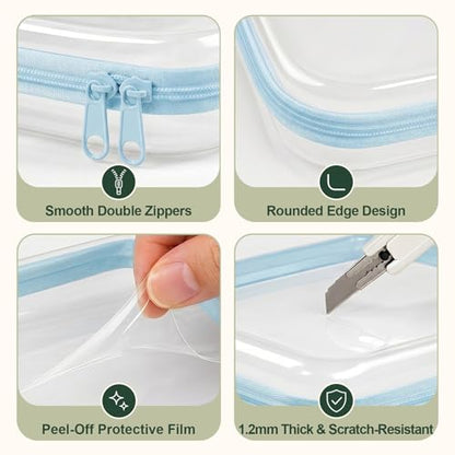 3 Pack Medium Blue Clear Hard Shell Zipper Cases,Zipper Pouches - color: Clear Blue, size: 3 Pack (M)