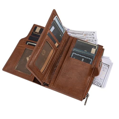 Wrangler Wallet for Women Bifold Card Holder with Zipper and ID Window - color: A-Brown