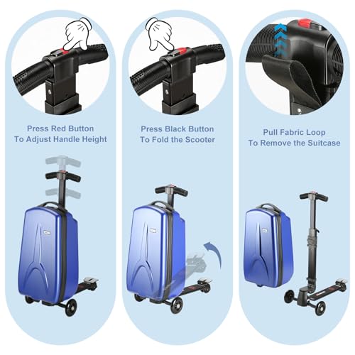Scooter Luggage for Kids Removable & Foldable Ride on Suitcase-Blue - color: Blue