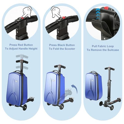 Scooter Luggage for Kids Removable & Foldable Ride on Suitcase-Blue - color: Blue