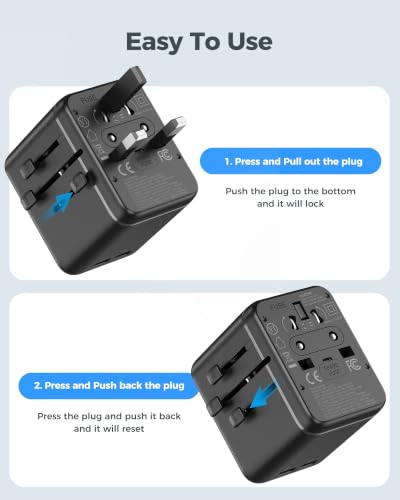 Universal Travel Adapter with Dual AC Outlets, 4 USB Ports, 2500W