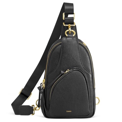 Kattee Sling Bag for Women, Leather Crossbody Bags for Travel, Black - color: Black