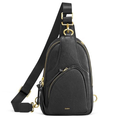 Kattee Sling Bag for Women, Leather Crossbody Bags for Travel, Black - color: Black