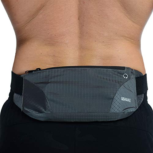 USHAKE Ultra Light Running Belt Men Women Bounce Free Waist Pack for Phone - color: Grey