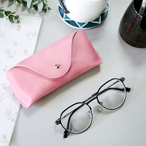 LogHog Portable Leather Glasses Case,Flexible Sunglasses Pouch Slim Case for Women Men Horizontal Eyeglass Case - color: Pink