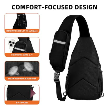 Crossbody Sling Bag, Lightweight Travel Sling Backpack with RFID Blocking - color: Black