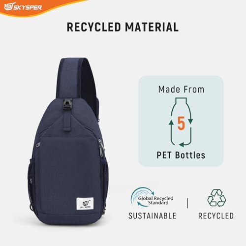 SKYSPER Sling Bag RFID Cross Body Bag Recycled Crossbody Backpack Travel Daypack - color: Blue