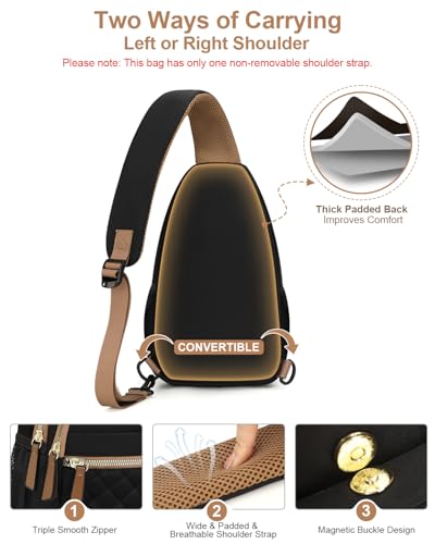 Capolo Crossbody Bags for Women Waterproof Sling Shoulder Bag Fanny Pack - color: Black, size: Large