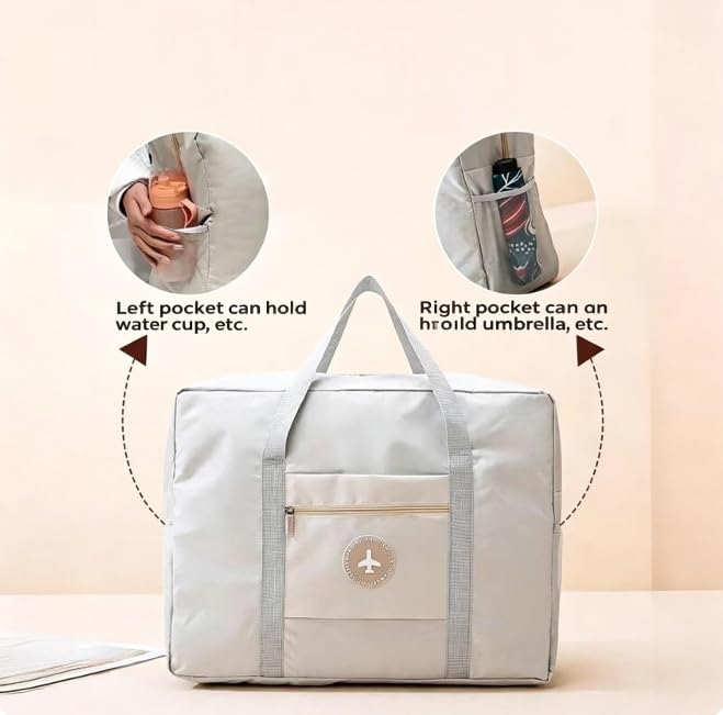 Lightweight Travel Duffel Bag, Foldable Carry on Weekender Overnight - color: Off White