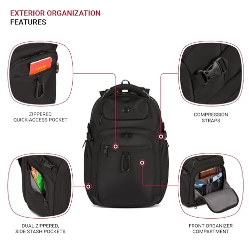 SwissGear Endure ScanSmart 17" Laptop Backpack – Reflective Tech Backpack with ScanSmart Compartment – Multiple Organizer Pockets – Black - color: Black