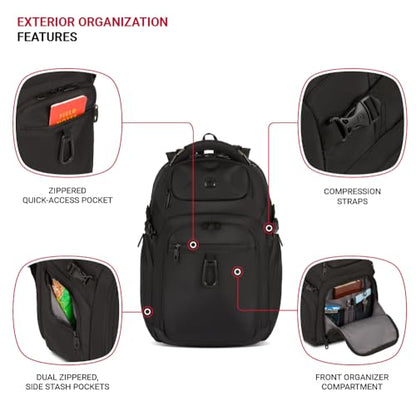 SwissGear Endure ScanSmart 17" Laptop Backpack – Reflective Tech Backpack with ScanSmart Compartment – Multiple Organizer Pockets – Black - color: Black
