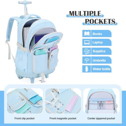 DIGOBAY Rolling Backpack for Girls with Lunch Bag & Pencil Case - color: Blue