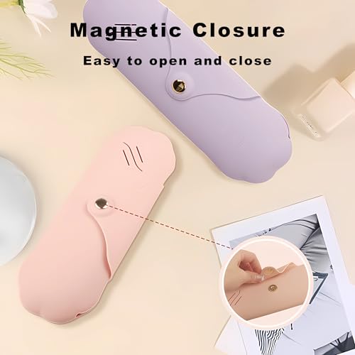 Silicone Makeup Brush Holder, Magnetic Anti-Fall Travel Cosmetic Case(Pink) - color: Pink