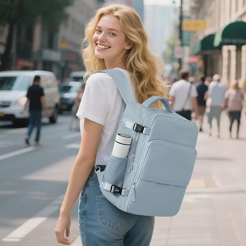 Sinaliy Travel Backpack for Women, Flight Approved Carry On Backpack, College Bag, Casual Daypack, Hiking Waterproof Business Bag - color: Light Blue, size: Large