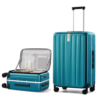 Hanke 26 Inch Large Checked Luggage, Top Opening Aluminum Frame Suitcase - color: Caribbean Blue, size: 26 Inch