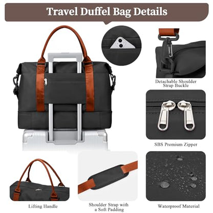 Weekender Bags for Women,Personal Item Travel Bag with Shoes Compartment - color: B-BlackBrown-3PCS-4051, size: Large