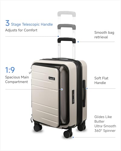LUGGEX Top Opening Expandable Carry On Suitcase, Beige, 20" - color: Beige, size: 20 Inch (Top Open)