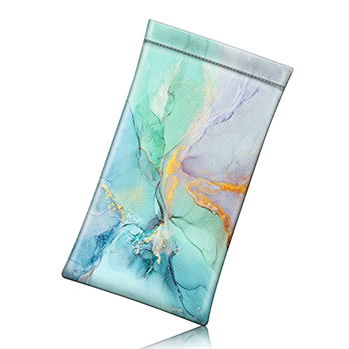 FINTIE Soft Eyeglasses Case with Cleaning Cloth, Squeeze Top Glasses Pouch - color: Emerald Marble