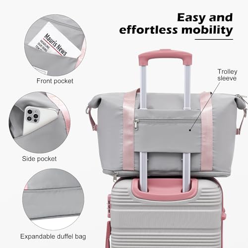 LONG VACATION Luggage Sets with Spinner Wheels, Carry on Suitcase 3 Piece - color: GREY-PINK, size: 3 piece set(DB)