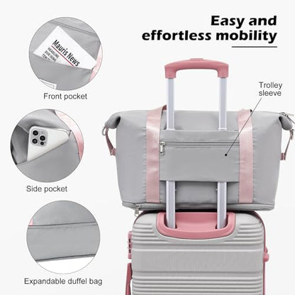 LONG VACATION Luggage Sets with Spinner Wheels, Carry on Suitcase 3 Piece - color: GREY-PINK, size: 3 piece set(DB)