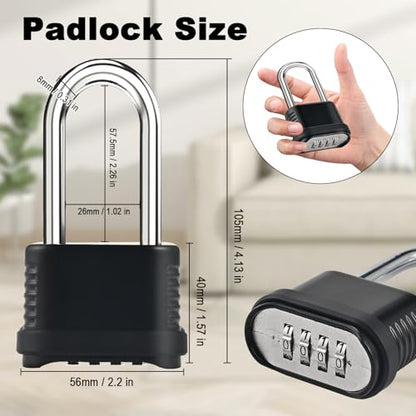 4 Digit Heavy Duty Combination Lock - 105mm Long Shackle Weatherproof - style: 6pcs Long-Black-1