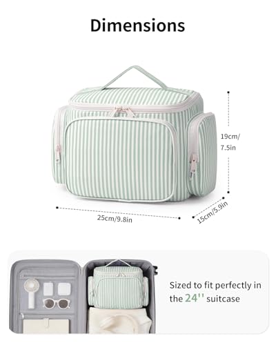 Narwey Hanging Travel Toiletry Bag for Women, Large Makeup Cosmetic Bag - color: B-Mint Green Stripe