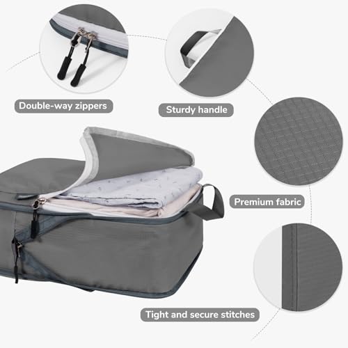 CherryNow 7 Set Compression Travel Packing Cubes for Suitcases, Grey - color: Grey