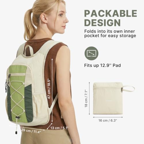 G4Free 20L Lightweight Packable Hiking Backpack for Women Men - color: Beige+lime Green+forest Green