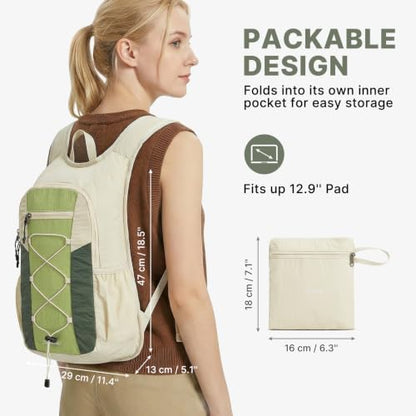 G4Free 20L Lightweight Packable Hiking Backpack for Women Men - color: Beige+lime Green+forest Green