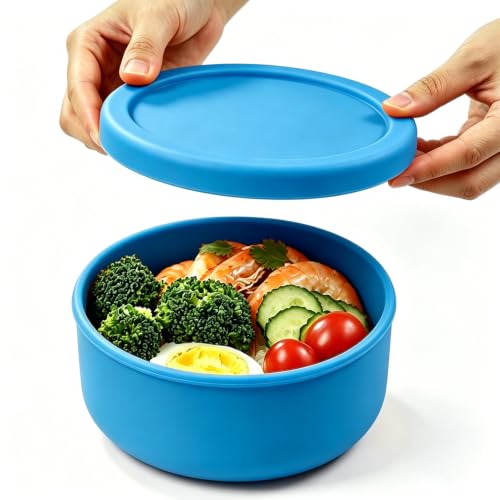 24 fl oz Silicone Airtight Lunch Bowl with Lid, Food Container - color: Ocean blue