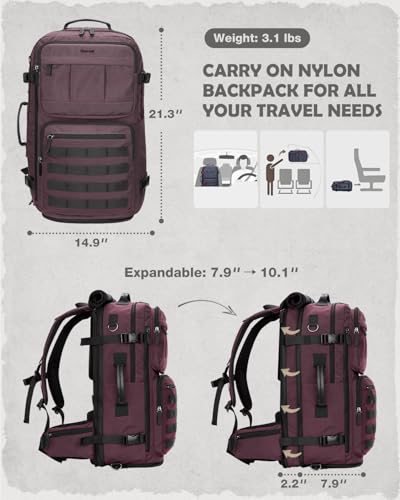 Gonex Travel Backpack, 40L Expandable Carry On, 3-in-1 Convertible - color: Dark Red