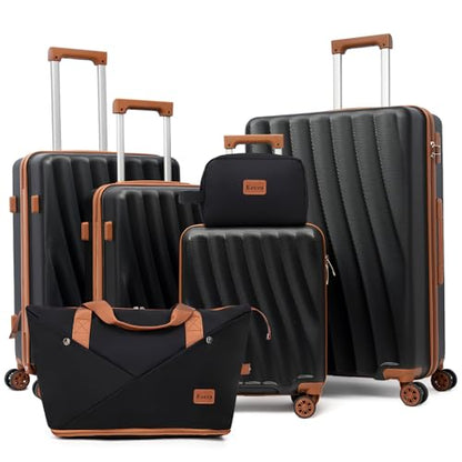 Eeeza Luggage Sets 6 Piece Suitcases (Black, 16"/20"/24"/28"/DB/TB) - color: Black, size: 6 Piece Sets (16/20/24/28/DB/TB)