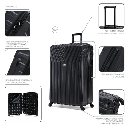 InUSA VASTY Luggage with Spinner Wheels | Durable Lightweight Hardside Suitcase, Travel Bag with Handle and Trolley, 32-Inch Extra-Large Checked Luggage | Black - color: Black, size: 32 Inch