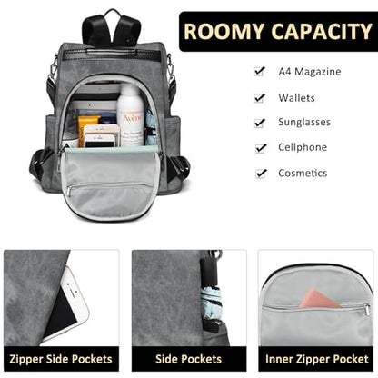 Fmeida Convertible Backpack Purse for Women Anti Theft Travel Backpack Grey - color: Grey