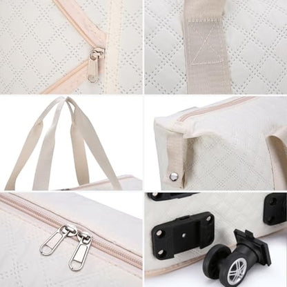 Rolling Duffle Bag with Wheels, Detachable Spinner Wheels, Wet Pocket, Beige - color: Beige