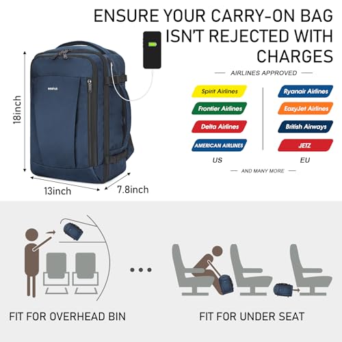 ECOHUB Travel Backpack 18x14x8 Frontier Airlines Personal Item Bag Blue - color: Blue, size: 18 inch