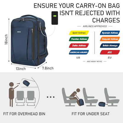 ECOHUB Travel Backpack 18x14x8 Frontier Airlines Personal Item Bag Blue - color: Blue, size: 18 inch