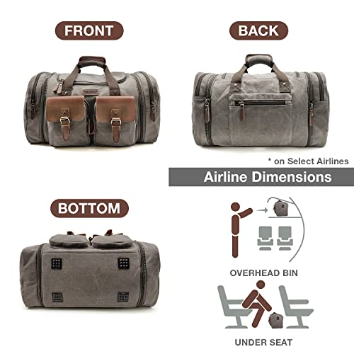 Wildroad Canvas Duffle Bag - 50L Expandable Weekender Overnight Travel Bag - color: Grey, size: Large-50L Duffle Bag