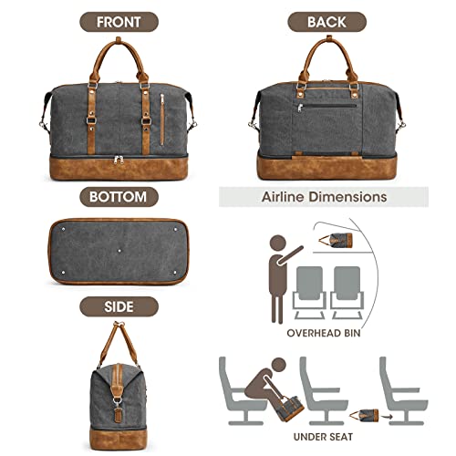 S-ZONE Weekender Bag for Men Large Canvas Duffle Overnight Travel Bag Grey | Anti-wrinkle Canvas,Adjustable Shoulder Strap,1 Main Compartment and 7 Pockets,with Shoe Compartment - color: B-Grey