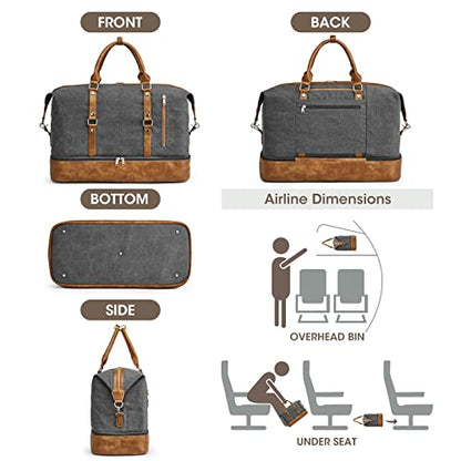 S-ZONE Weekender Bag for Men Large Canvas Duffle Overnight Travel Bag Grey | Anti-wrinkle Canvas,Adjustable Shoulder Strap,1 Main Compartment and 7 Pockets,with Shoe Compartment - color: B-Grey