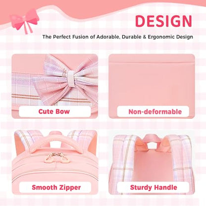 Kids Backpack for Girls, Cute Plaid Large Capacity Bookbag for Students Teens Preppy Aesthetic Kawaii Bow Elementary Primary Middle School Book Bag 6-8 8-10 10-12 (Pink) - color: Pink