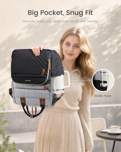 LOVEVOOK Laptop Backpack Women Quilted Teacher Nurse Work Backpack Purse - color: Black Gray, size: 17.3 inch-Cup