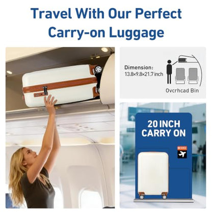 KYME Carry On Luggage Sets 3 Piece 20 Inch Suitcase Set with Duffel Bag - color: Beige, size: 3Pcs Set(DB/TB/20)