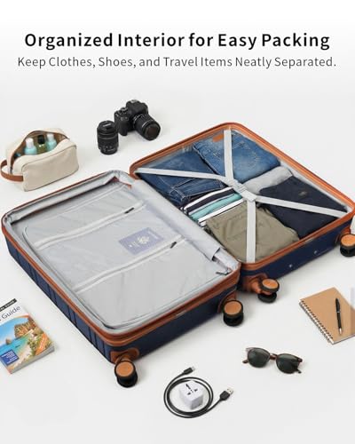 3 Piece Expandable Luggage Set with Spinner Wheels Hardshell Suitcase Set - color: Navy Blue